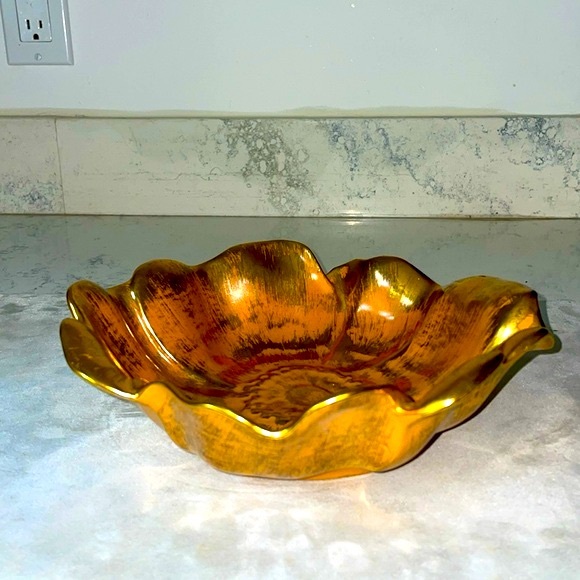 Stangl Art Pottery Hand Painted Granada Gold Ruffled Fruit Bowl 9” Vintage EUC - Picture 5 of 12